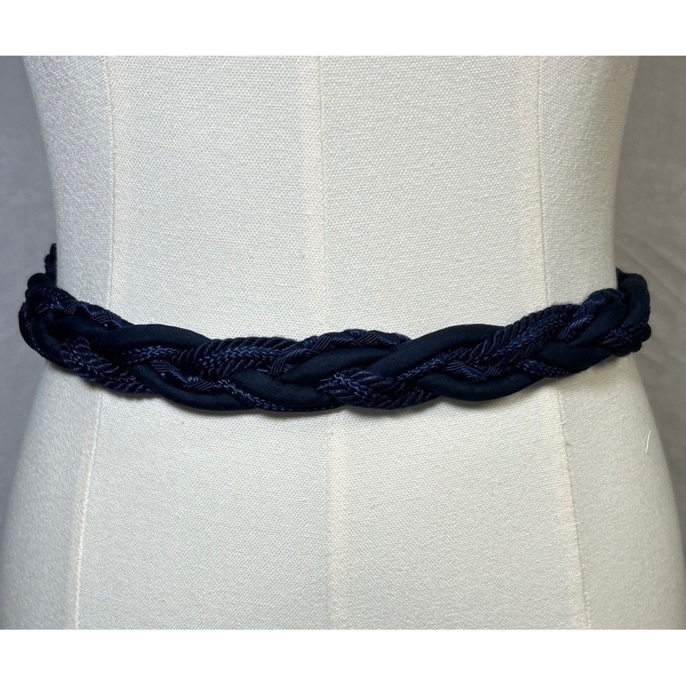 VTG Ginnie Johansen Inc. Braided Wrap Belt Navy 100% Silk 24" - 32" S/M 80s‎ 90s